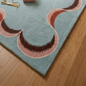 Alfombra de Lana de Alta Gama Hecha a Mano con Patrón Ondulado Profundo Multicolor, Alfombra Moderna Azul para Sala de Estar y Dormitorio - Product Image 3