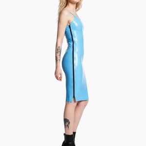 Blue PU Slim Bodycon <b>Dress</b> off Shoulder Short Mini Crocheted Lace Diamonds Plain Dyed Sexy Party Wear <b>Summer</b> Solid Color - Product Image 2