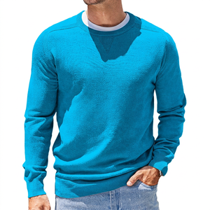 Pull en maille à col rond bleu marine pour homme, coupe classique, couleur unie, décontracté, pour l'automne, 100% coton respirant, manches longues - Product Image 3