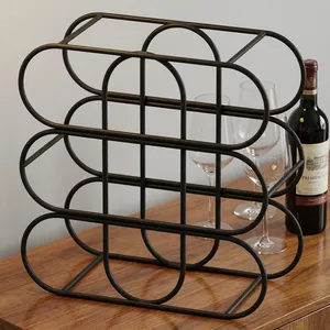 Modern Geometric Metal Wine <b>Rack</b> Freestanding <b>Bottle</b> <b>Storage</b> Organizer Decorative Countertop Display Holder Durable Home Bar - Product Image 3