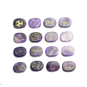 Ensemble de 16 pierres de Karuna en forme de paume, améthyste naturelle, cristal de guérison, pierre précieuse de Reiki, ensemble de Karuna en gros - Product Image 3