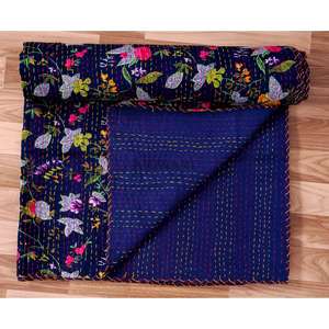 Couvre-lit indien fait main Kantha, 100% coton, imprimé à la main, motif floral, poids du tissu 220g, haute qualité ART&ART - Product Image 4
