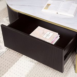 Splendido tavolino da caffè 1 pz con finitura noce scuro, piano in finto marmo bianco e cassetto per soggiorno - Product Image 4