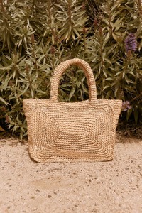 Beige and Blue Raffia Stripes Beach <b>Bag</b> with Pearl & Diamond Decoration Cotton Lining Two Handles and String Closure - Product Image 3