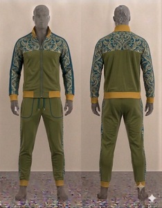 <b>Men</b> Olive Green Paisley Print Tracksuit Set Full Zip <b>Jacket</b> Jogger Pants Casual Sportswear Autumn Wear Regular Fit - Product Image 1