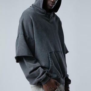 Sudadera con Capucha de Doble Capa para Hombre, Lavado Ácido, Tejido Grueso, Estilo Urbano Vintage, Ropa Casual de Invierno, Proveedor OEM - Product Image 3