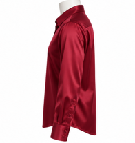 Chemisiers en satin bordeaux pour femmes, manches longues, boutonnés, col classique, vintage, lavables, pour le bureau, les événements formels, les occasions décontractées - Product Image 4