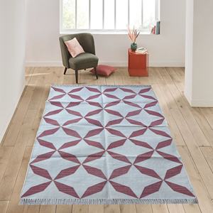 Tapis géométrique en coton indien moderne fait à la main rose blanc avec teinture végétale naturelle tissage plat conception de tapis et ensembles personnalisés - Product Image 1