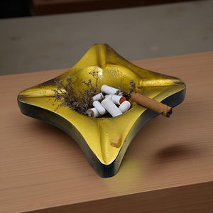 Cenicero de aluminio metálico con 4 ranuras para cigarrillos y puros, forma cuadrada, decoración para el hogar, acabado dorado. - Product Image 2
