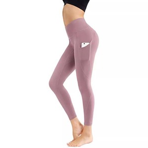 High Waist Full Length <b>Yoga</b> Leggings <b>With</b> <b>Pockets</b> Solid Color Seamless Elastic Waist Spandex Nylon <b>Pants</b> For Fitness Running - Product Image 1