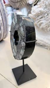 Circular <b>Mother</b> of Pearl Handmade Vintage Engraved Letterpress Printed Wall Art on Black Stand Decorative Disc Sculpture Bali - Product Image 4