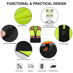 Chaleco de seguridad de alta visibilidad con cinta reflectante para seguridad en la obra, tela de malla transpirable para gestión de trabajos al aire libre - Product Image 3