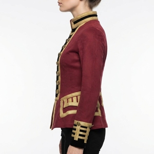 Veste de cérémonie pour femme, style hussard, bordeaux, avec garniture dorée, coupe ajustée, style napoléonien, vêtements européens - Product Image 4