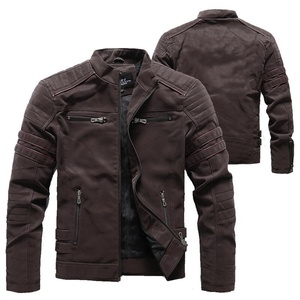 Lederjacke-chaqueta de cuero grueso para hombre, chaqueta de moto de invierno, informal, con cremallera frontal, ajustada, barata, OEM, venta al por mayor - Product Image 1