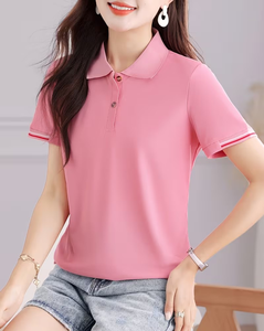 Womens Jersey Quick Dry for Shirt Short Sleeve Breathable Knitted Casual Golf Tennis Workwear Front Custom Logo Top - Product Image 6