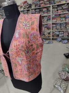 Floral <b>Quilted</b> Cotton Vest Women's V-Neck Embroidered Sleeveless <b>Jacket</b> Spring Style Handmade <b>Patterned</b> Outerwear GIFT FOR HER - Product Image 3