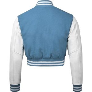 Custom Women's Crop Varsity <b>Jacket</b> | Wool Body & Solid <b>Pattern</b> | <b>Quilted</b> & Embroidered | OEM ODM Private Label Manufacturer - Product Image 2