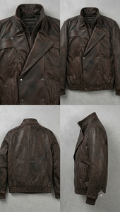 Chaqueta de hombre estilo vintage, de cuero de cordero encerado, con cierre de cremallera, estilo holgado, talla grande, para uso diario. - Product Image 4