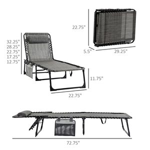 Chaise longue pliable grise avec dossier réglable sur 5 niveaux, poche latérale, maille respirante, pour piscine et jardin, en fer - Product Image 3