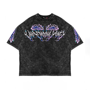 T-shirt en coton noir surdimensionné pour homme, style streetwear, avec impression personnalisée, manches courtes, col rond, t-shirt en coton pour homme, coupe classique - Product Image 1
