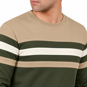 Sudadera de Cuello Redondo a Rayas Verde Oliva para Hombre, Manga Larga, Corte Regular, Estilo Casual - Product Image 3