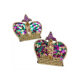 Crown Shaped Beaded Embroidery <b>Earrings</b> Bey Beaded Bee <b>Earrings</b> Queen Bee From India <b>Handmade</b> <b>Earrings</b> for Women - Product Image 1