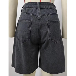 Women's Washed Straight Casual Denim Shorts Streetwear Style <b>Patchwork</b> Pattern Short Jeans Pants for Girls and Ladies - Product Image 5