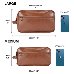 Leather <b>Toiletry</b> Bag Rectangle Classic Durable Brass Zipper <b>Storage</b> Bag for Bathroom Use - Product Image 5