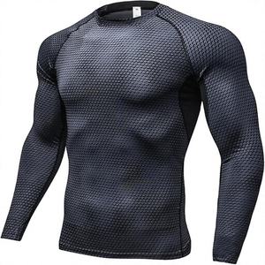 <b>Men's</b> Full Sleeve <b>Compression</b> <b>Shirt</b> Dark Gray Spandex/Polyester Breathable Quick Dry Sublimation Printed Sport Top Athletic Wear - Product Image 1
