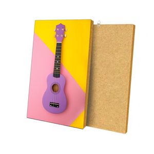 Ukelele Morado de Madera MDF con Marco Flotante para Decoración de Pared - Product Image 1