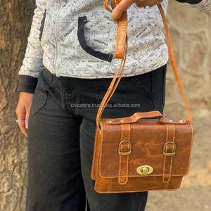 Bolso de mano de cuero auténtico de grano completo hecho a mano para mujer, bolso de hombro cruzado de uso de oficina de cuero Vintage auténtico - Product Image 4