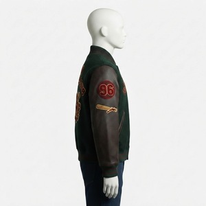 MEYBA SPORTS Unisex Green Varsity Jacket Polyester/Cotton Sleeve Embroidered <b>Patch</b> 96 Baseball Design Turn-down Collar Pullover - Product Image 3