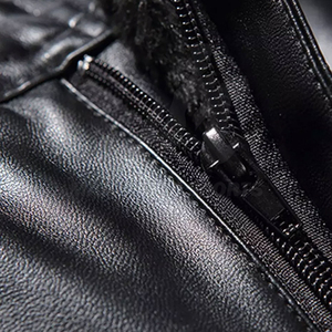 Pantalon en cuir noir pour homme, coupe droite, fermeture éclair, rivets - Product Image 5