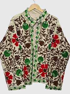 Floral Embroidered Cotton Jacket Stand Collar Full Sleeve Prairie Chic Autumn Style Adult Women'<b>s</b> - Product Image 1