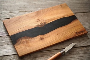 Planche à découper ronde en résine et en bois, plateau de service pour la préparation des aliments, plateau décoratif pour la salle à manger, la maison, le restaurant - Product Image 3
