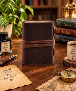 Rustic Hardcover Leather Journal Vintage Deckle Paper Notebook Acid-Free Wrap Closure <b>Diary</b> 7x5 Inch Handmade Genuine Leather - Product Image 5
