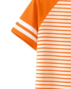 เสื้อยืดแร็กแลนลายทางสีส้มขาว ผ้าฝ้าย ใส่สบายๆ ในฤดูร้อน แขนเสื้อตัดกัน คอกลม รับผลิตแบบ OEM จากผู้ผลิต - Product Image 6