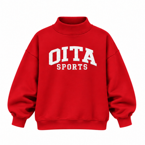 <b>Red</b> Oversized Mock Neck <b>Sweatshirt</b> Unisex Heavyweight Pullover Long Sleeve Relaxed Fit Custom Printed Streetwear Casual Winter - Product Image 1