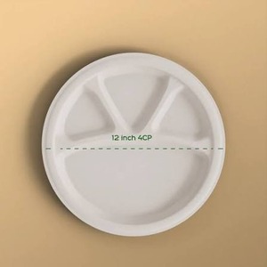 Assiette jetable moulée en pulpe de bagasse 4CP de 11 pouces, très demandée, écologique et compostable, pour les services alimentaires commerciaux et les fêtes - Product Image 2