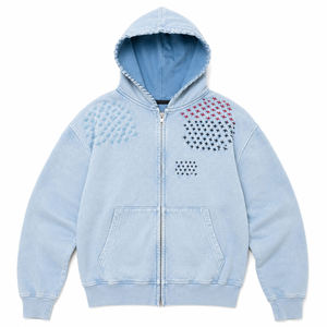 Custom <b>Vintage</b> Washed Zip Up Hoodie Men Streetwear Distressed <b>Oversized</b> <b>Sweatshirt</b> Acid Wash Embroidered Heavyweight Fleece - Product Image 2