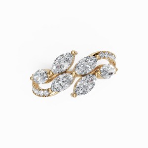 Anillo de Oro de 14K con Diamantes Cultivados en Laboratorio, Diseño de Racimo de Hojas Único, Anillo de Boda con Tallo Cruzado, Regalo para Ella - Product Image 1