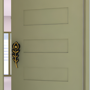 Poignée de porte principale en aluminium Gravia Design, motif plume, paire, finition argent paon, or mat, noir or, motif feuille sculptée, pour entrée - Product Image 1