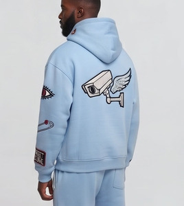 Ensemble de survêtement streetwear pour homme avec sweat à capuche zippé et pantalon large en molleton de coton épais - Product Image 4