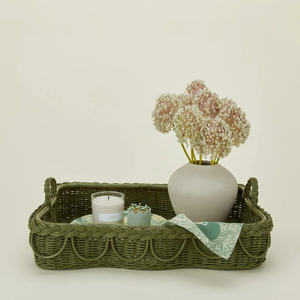 Bandeja de Servir Rectangular de Ratán Verde de Lujo, Cesta de Almacenamiento con Asas para Cocina, Mesa de Comedor, Mesa de Centro, Decoración - Product Image 1