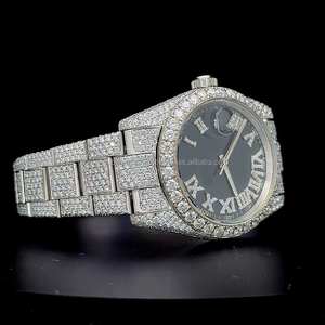 Men's Stylish 41mm Stainless Steel Band <b>Watch</b> Iced Moissanite Diamond Automatic Classic Date <b>Black</b> Dial Hip Hop Gift <b>Watch</b> - Product Image 6