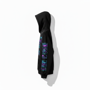 Sweat-shirt à capuche noir pour homme avec imprimé circuit néon, coupe classique, style streetwear, logo sur le devant, vêtement d'automne - Product Image 3
