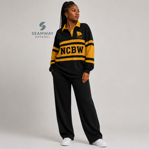 NCBW Oversized <b>Women's</b> Color Block Rugby <b>Shirt</b> <b>Long</b> <b>Sleeve</b> <b>Polo</b> Collar Embroidered Greek Letter Collegiate Pullover - Product Image 5