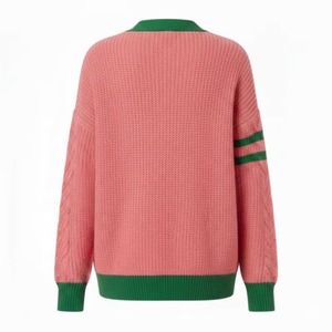 Cárdigan de Estilo Fraternidad Personalizado en Talla y Logotipo, Diseño en Rosa y Verde, Doble Botonadura, Lana/Acrílico, Antiarrugas y Transpirable - Product Image 3