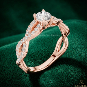 Anillo de Compromiso de Moissanita Certificado por IGI, Oro Rosa de 9K, 10K, 14K, 18K, Anillo de Boda con Pavé Trenzado, Joyería Fina Personalizada para Mujer - Product Image 3