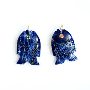 Pendentif poisson en sodalite naturelle AAA, en argent 925, fait main, breloque poisson en pierre précieuse, collier sculpté à la main, bijoux en cristal de guérison pour la création de bijoux - Product Image 5